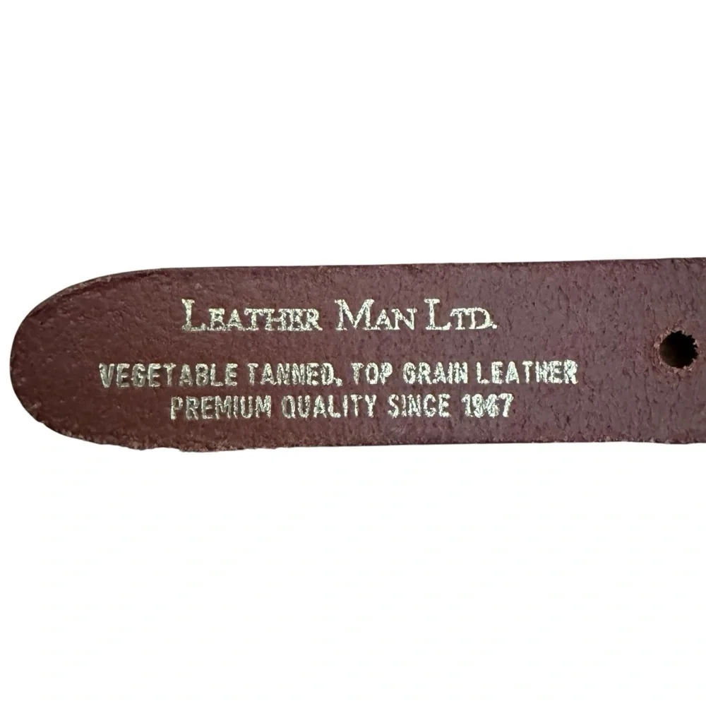 Leather Man Embroidered Lacrosse Belt Brass Buckle Leather Trim Navy Size 30